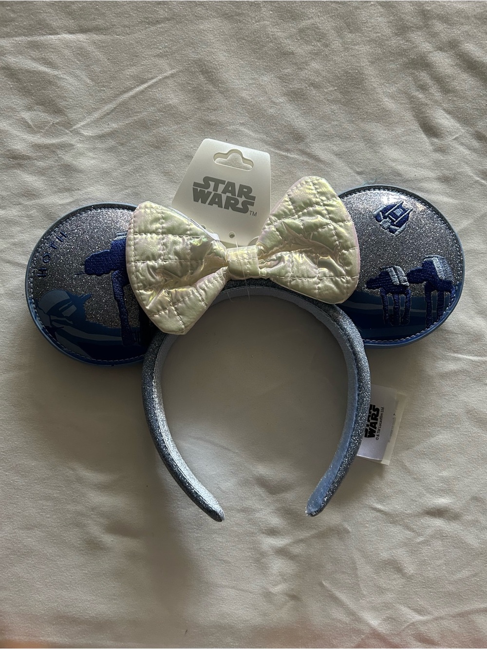 Star Wars Iridescent Cream Bow and Blue Glitter Ears Headband